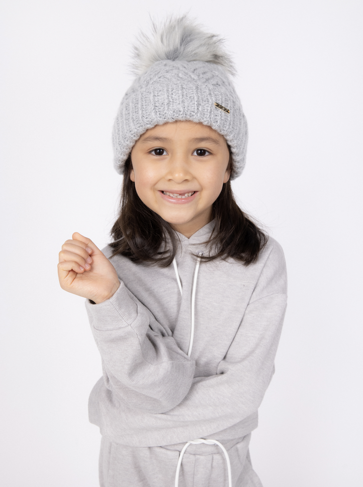 Gray Herringbone Knit Pom Beanie - Mini | The Perfect Pair-G Accessories-Graceful & Chic Boutique, Family Clothing Store in Waxahachie, Texas