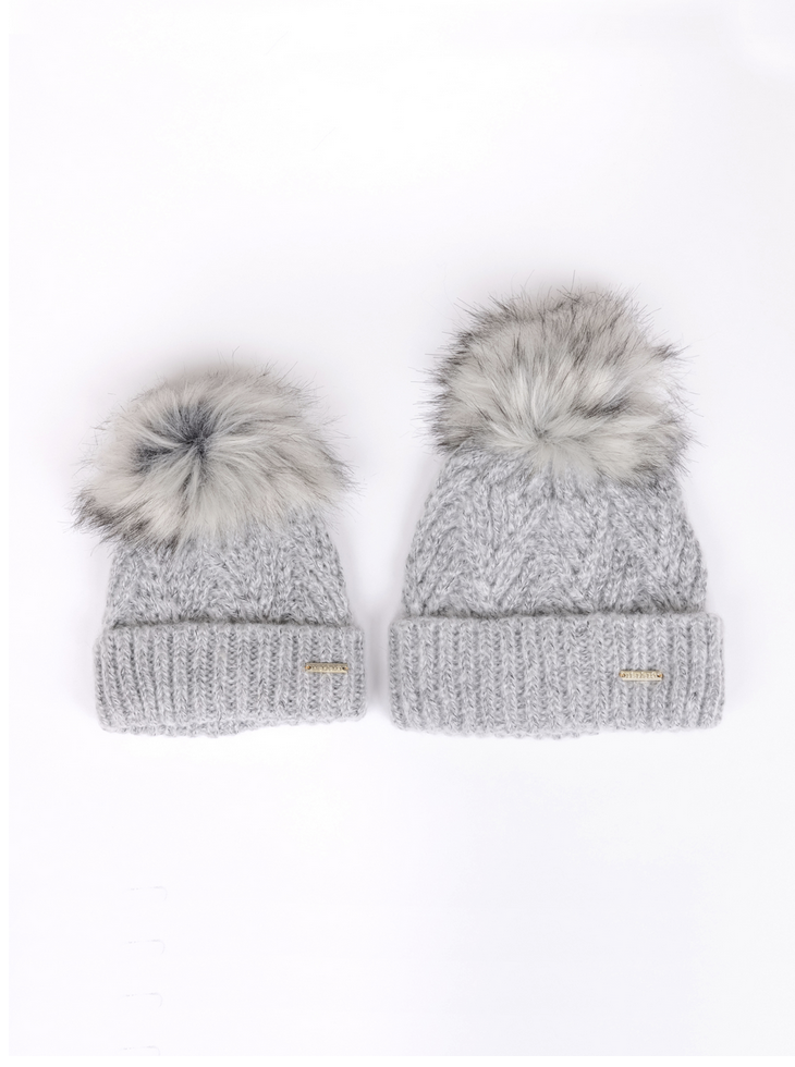 Gray Herringbone Knit Pom Beanie - Mini | The Perfect Pair-G Accessories-Graceful & Chic Boutique, Family Clothing Store in Waxahachie, Texas