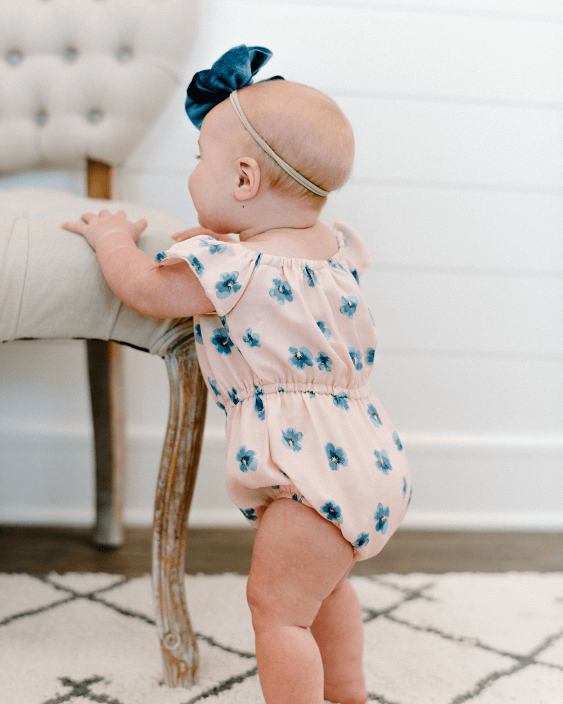 Hale Ruffle Bubble Romper - Pink and Blue Floral-G Romper-Graceful & Chic Boutique, Family Clothing Store in Waxahachie, Texas