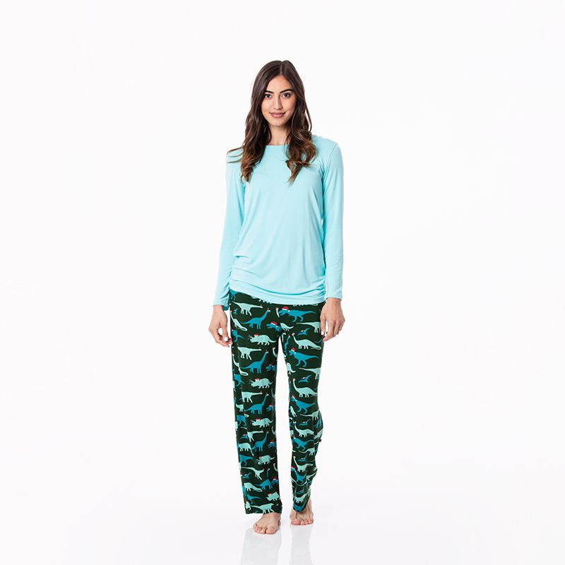 Women's Long Sleeve Loosey Goosey Tee & Pajama Set - Santa Dinos - KicKee Pants-W Pajama-Graceful & Chic Boutique, Family Clothing Store in Waxahachie, Texas