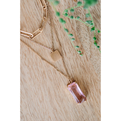 Baguette Bar Pendant Layered Necklace In Pink-Womens-Graceful & Chic Boutique, Family Clothing Store in Waxahachie, Texas