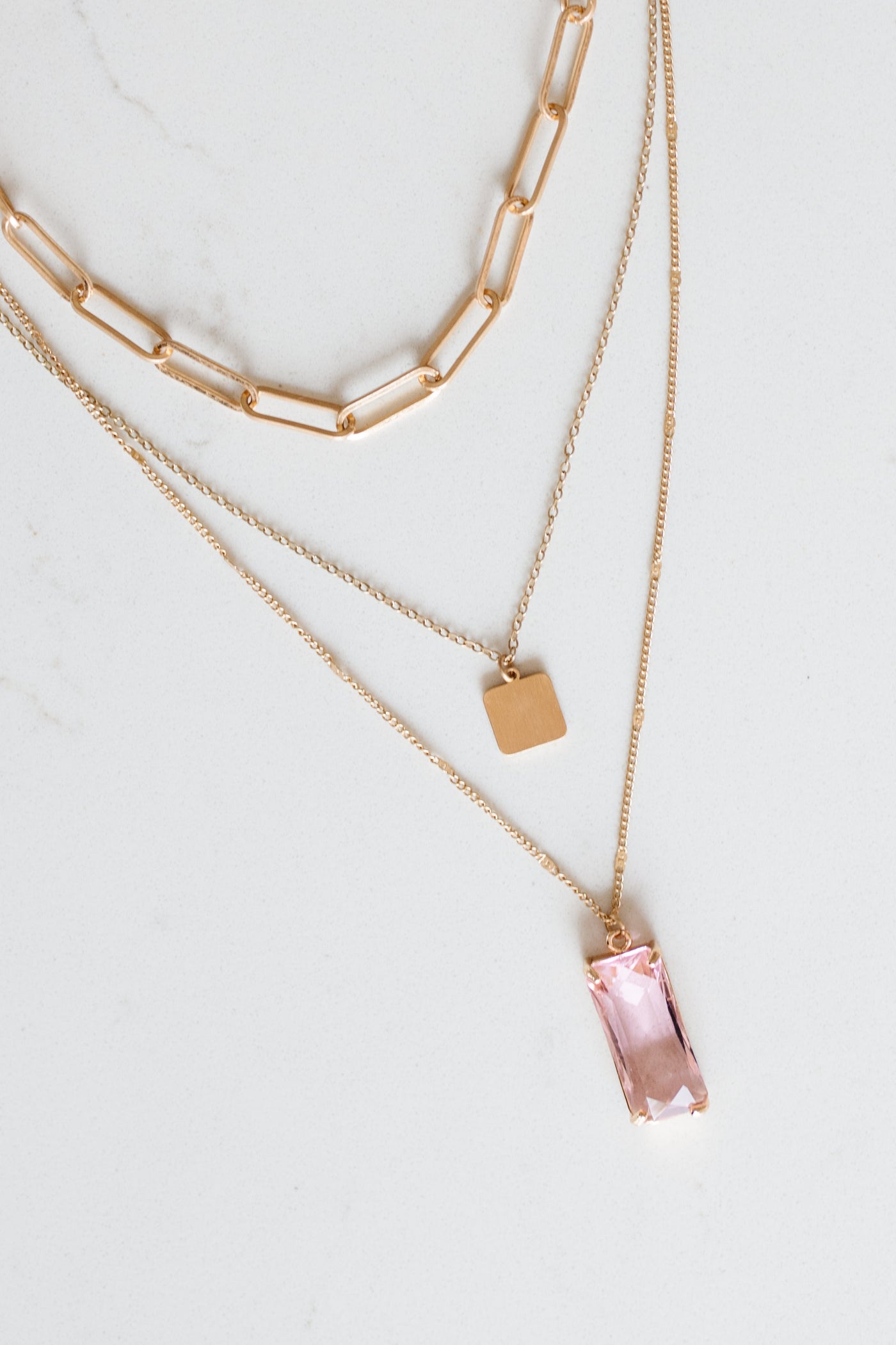 Baguette Bar Pendant Layered Necklace In Pink-Womens-Graceful & Chic Boutique, Family Clothing Store in Waxahachie, Texas