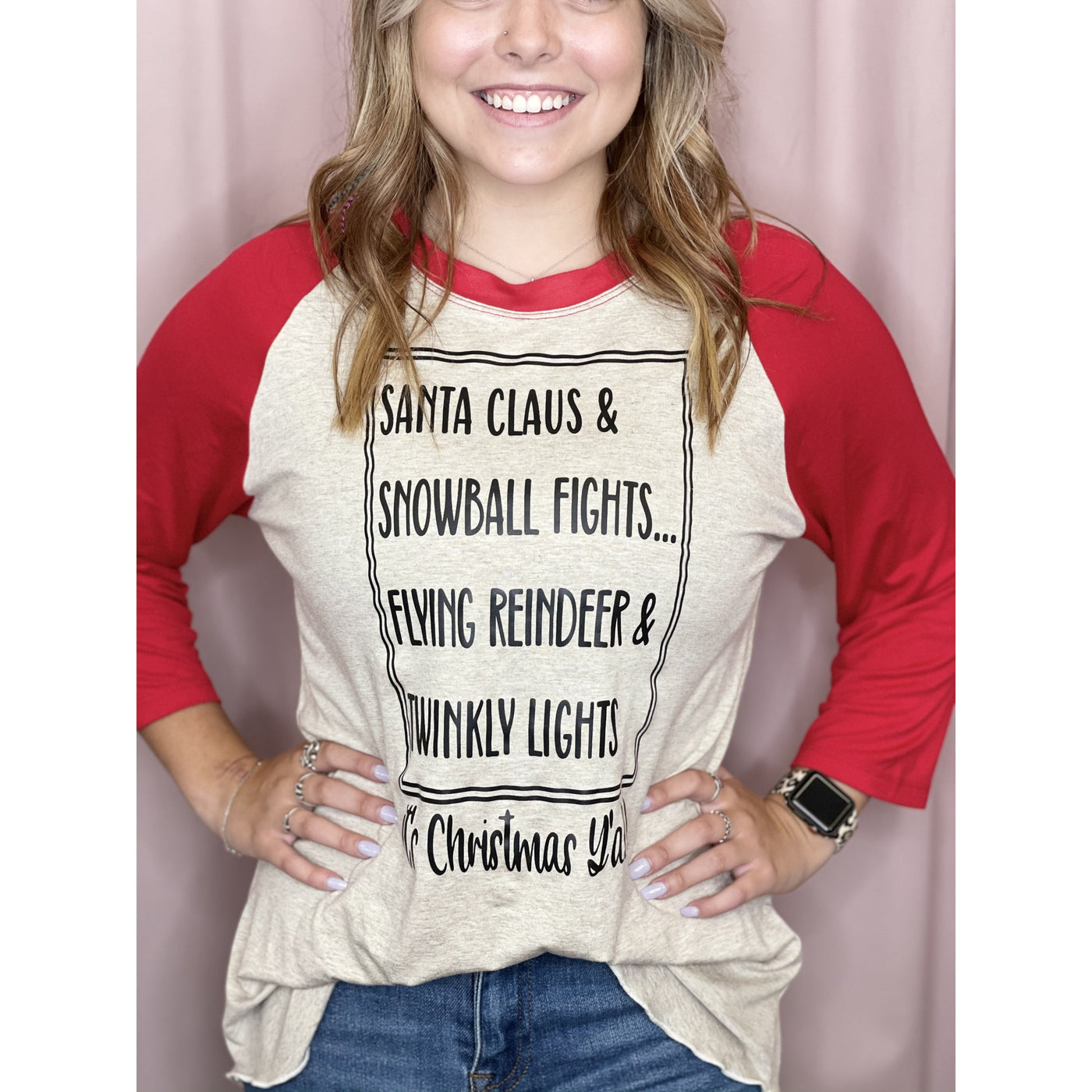 It's Christmas Y'all Raglan-W Top-Graceful & Chic Boutique, Family Clothing Store in Waxahachie, Texas