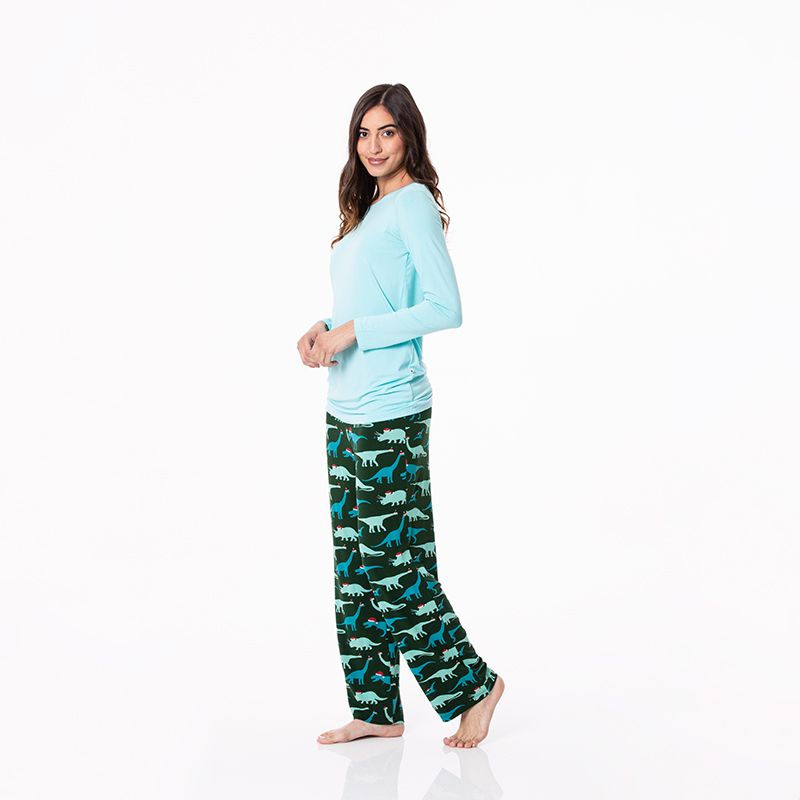 Women's Long Sleeve Loosey Goosey Tee & Pajama Set - Santa Dinos - KicKee Pants-W Pajama-Graceful & Chic Boutique, Family Clothing Store in Waxahachie, Texas