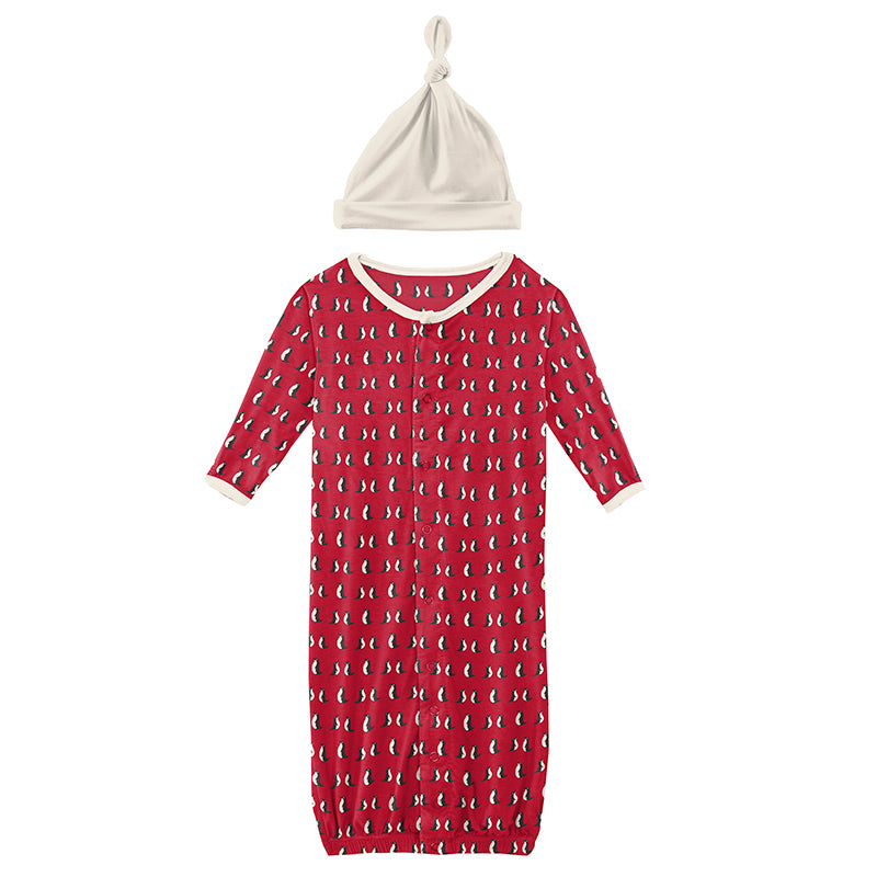 Infant Layette Gown Converter & Single Knot Hat Set - Crimson Penguins - KicKee Pants-I Gown-Graceful & Chic Boutique, Family Clothing Store in Waxahachie, Texas