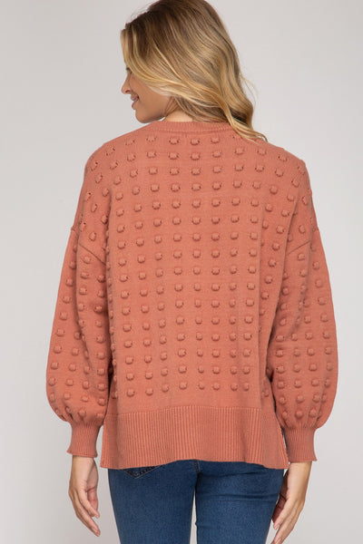 LONG BALLOON SLEEVE TEXTURED KNIT SWEATER TOP-W Top-Graceful & Chic Boutique, Family Clothing Store in Waxahachie, Texas