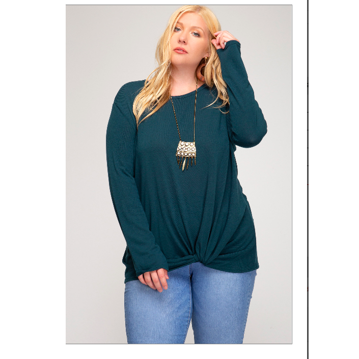 LONG SLEEVE KNIT TOP WITH FRONT SIDE TWIST DETAIL-W Top-Graceful & Chic Boutique, Family Clothing Store in Waxahachie, Texas