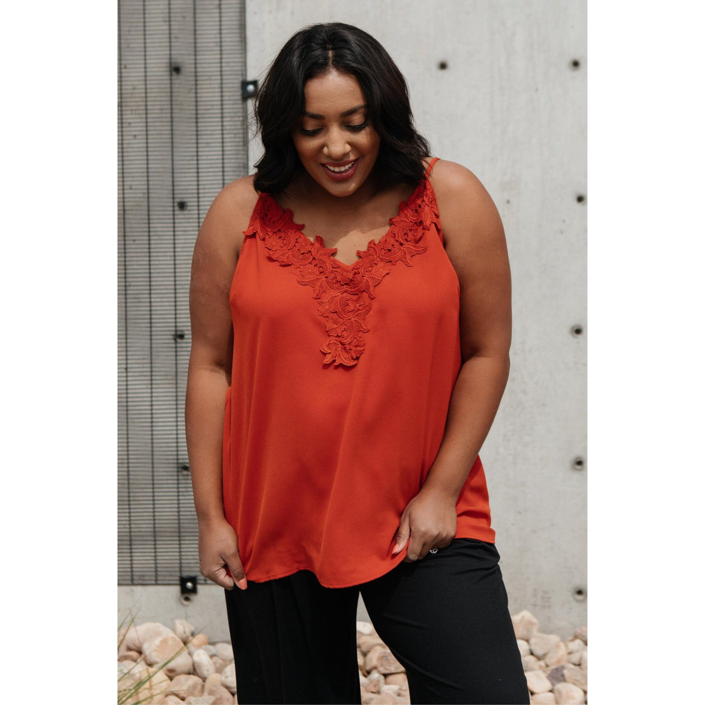 Lace Applique Camisole In Burnt Orange-W Top-Graceful & Chic Boutique, Family Clothing Store in Waxahachie, Texas