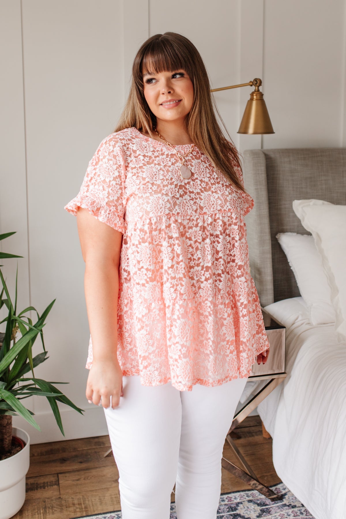 Lace Baby Pink Top-Womens-Graceful & Chic Boutique, Family Clothing Store in Waxahachie, Texas