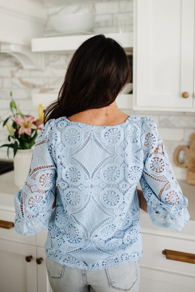 Lace Surprise Blouse In Blue-Womens-Graceful & Chic Boutique, Family Clothing Store in Waxahachie, Texas