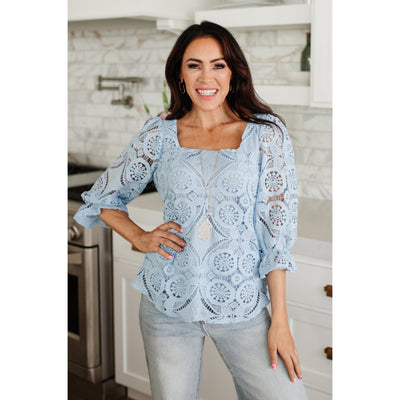 Lace Surprise Blouse In Blue-Womens-Graceful & Chic Boutique, Family Clothing Store in Waxahachie, Texas