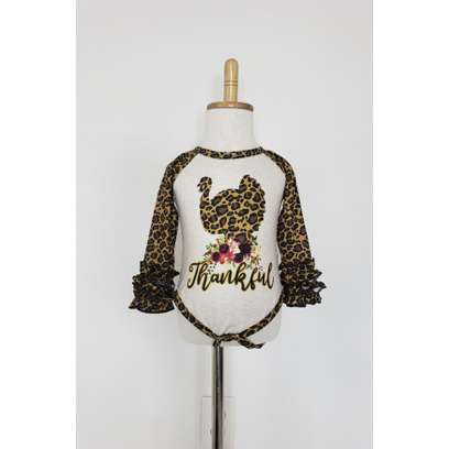 Leopard Thankful Turkey Raglan Baby Romper-G Onesie-Graceful & Chic Boutique, Family Clothing Store in Waxahachie, Texas
