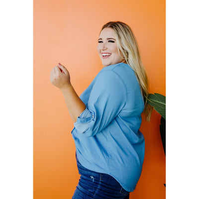 Light Denim Button-Down-Womens-Graceful & Chic Boutique, Family Clothing Store in Waxahachie, Texas