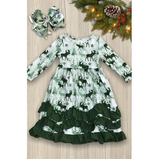 MOOSE & ELK PRINTED RUFFLE DRESS-G Dress-Graceful & Chic Boutique, Family Clothing Store in Waxahachie, Texas