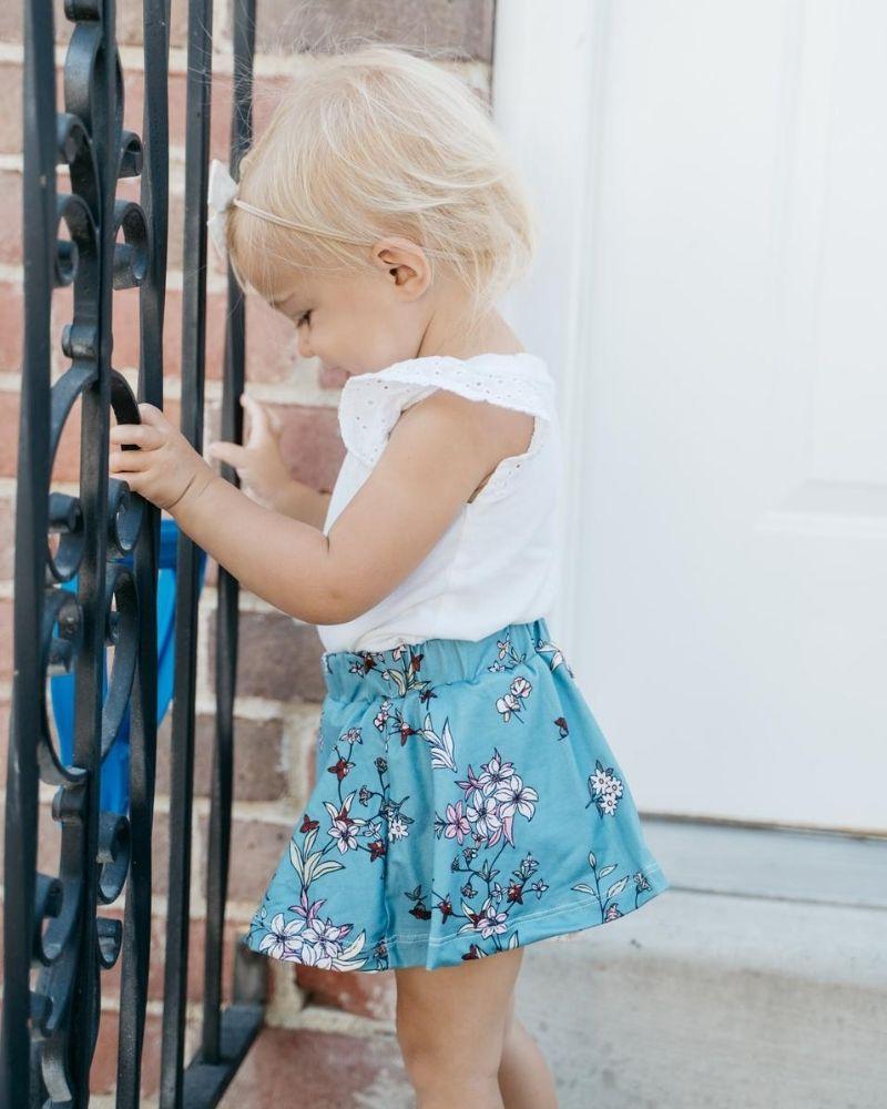 Macee Mini Skater Skirt - Acrylic Blue Floral-G Bottom-Graceful & Chic Boutique, Family Clothing Store in Waxahachie, Texas