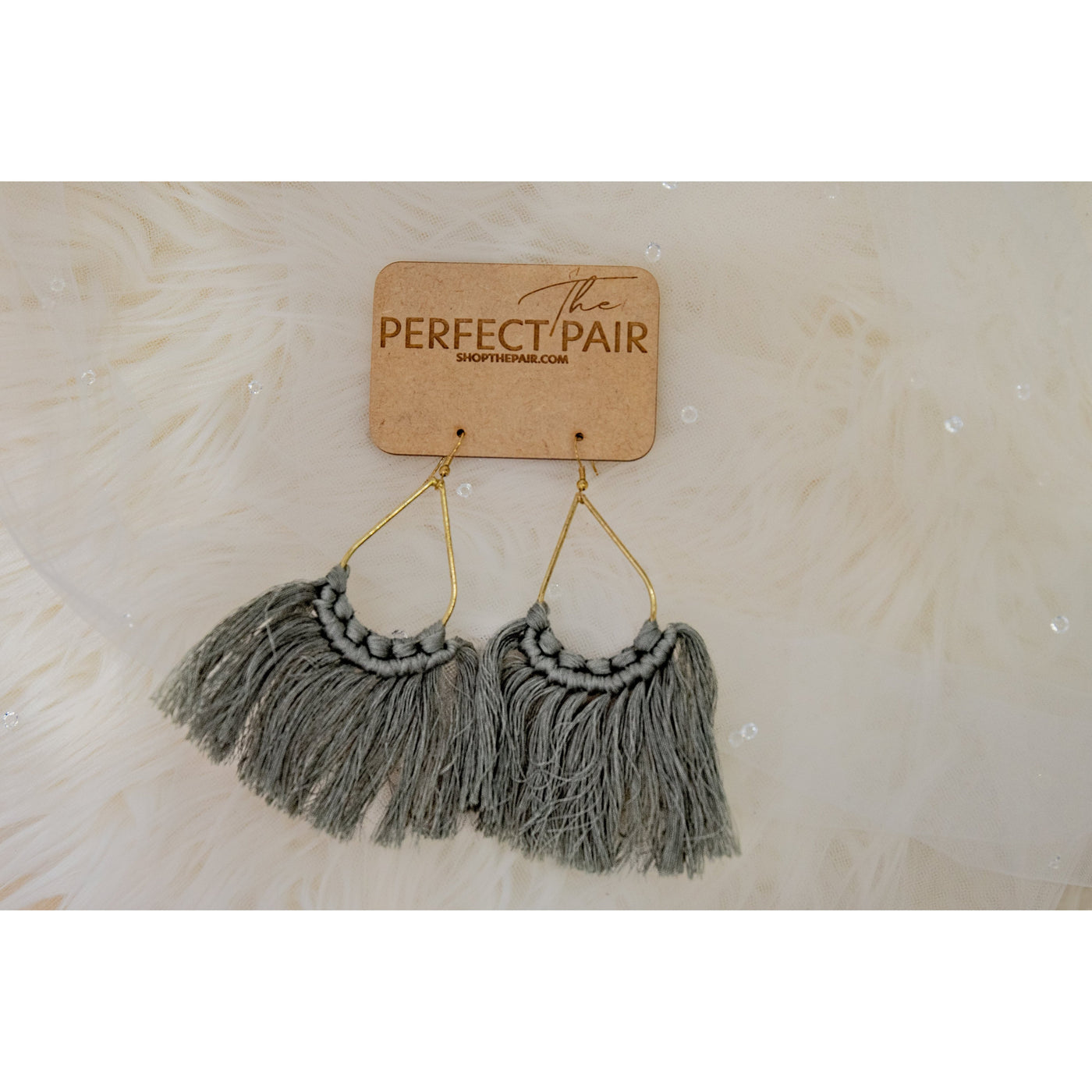 Macrame Tassel Earrings in Grey Sage-W Jewelry-Graceful & Chic Boutique, Family Clothing Store in Waxahachie, Texas