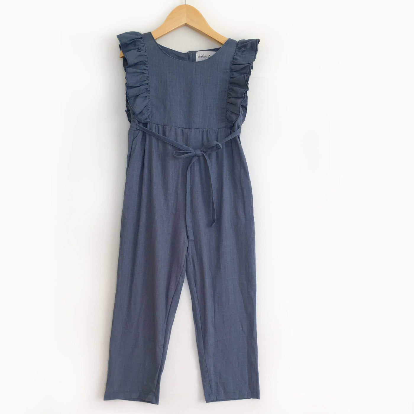 Navy Blue Linen Ruffle Romper with Pants-G Romper-Graceful & Chic Boutique, Family Clothing Store in Waxahachie, Texas
