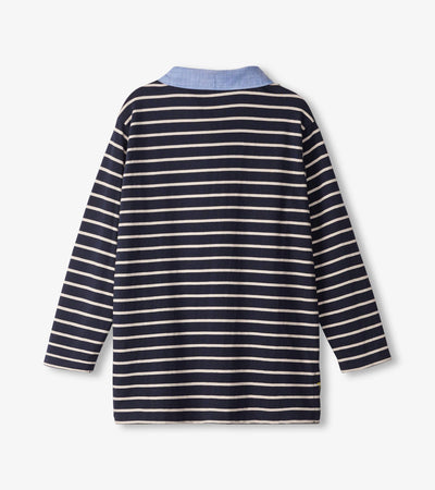 Navy Stripes Long Sleeve Polo Tee-B Top-Graceful & Chic Boutique, Family Clothing Store in Waxahachie, Texas