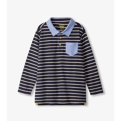 Navy Stripes Long Sleeve Polo Tee-B Top-Graceful & Chic Boutique, Family Clothing Store in Waxahachie, Texas
