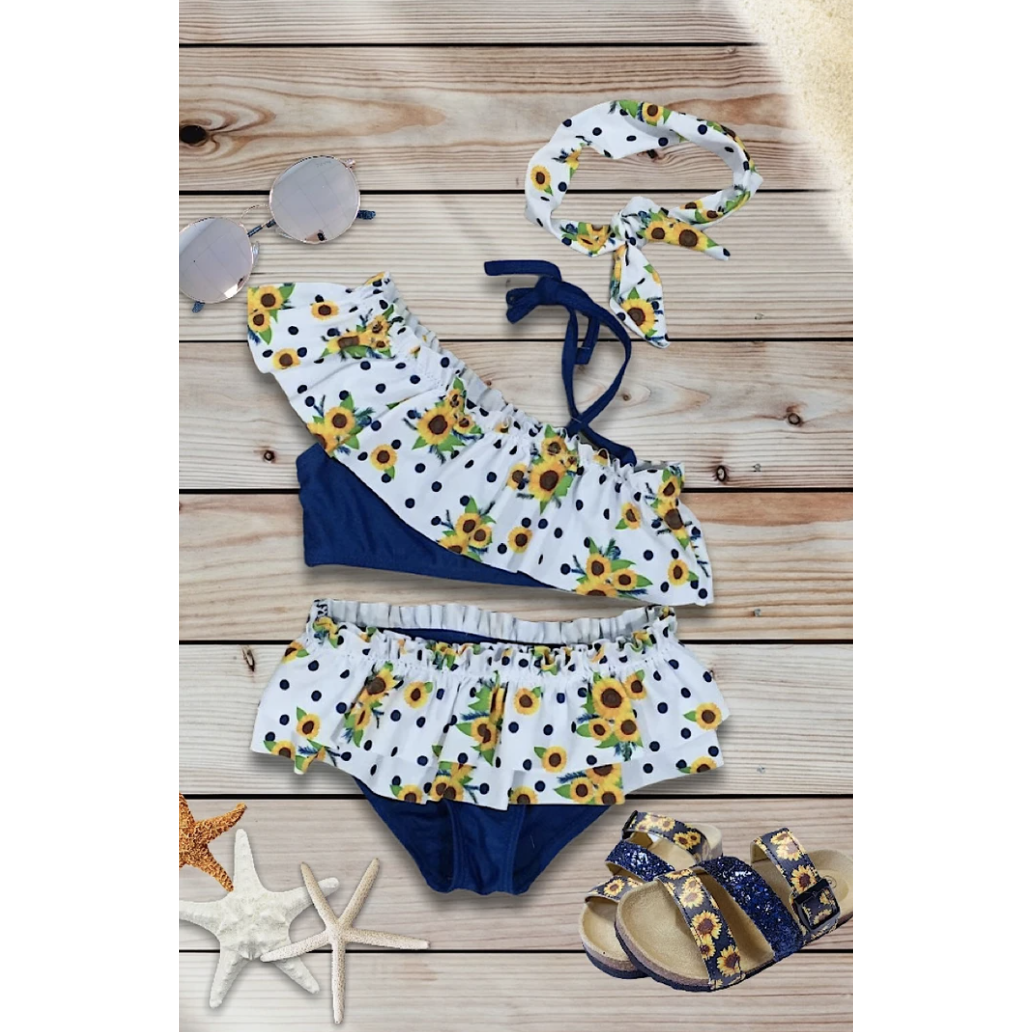 Navy Sunflower Swimsuit with Headband-Swim-Graceful & Chic Boutique, Family Clothing Store in Waxahachie, Texas