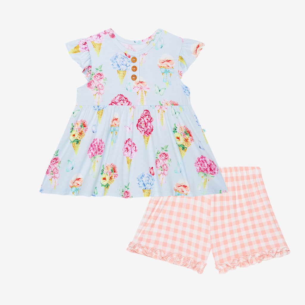 Camille Henley Short Sleeve Peplum Top & Ruffled Short Set - Posh Peanut-G Set-Graceful & Chic Boutique, Family Clothing Store in Waxahachie, Texas