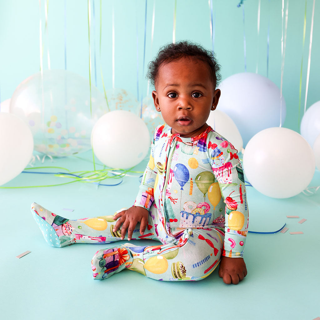 Happy Birthday Footie Zippered One Piece - Posh Peanut-B Footie-Graceful & Chic Boutique, Family Clothing Store in Waxahachie, Texas