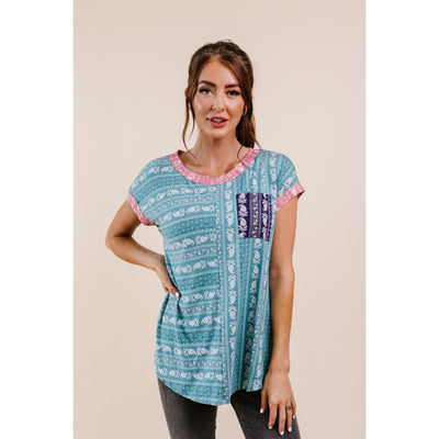 Paisley Block Party Top In Teal-Womens-Graceful & Chic Boutique, Family Clothing Store in Waxahachie, Texas