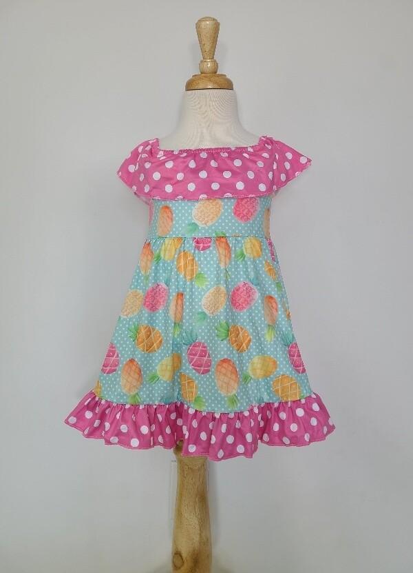 Pineapple Polka Dot Girls Dress-G Dress-Graceful & Chic Boutique, Family Clothing Store in Waxahachie, Texas