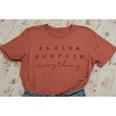 Plaid & Pumpkin Tee in Clay-Graceful & Chic Boutique, Family Clothing Store in Waxahachie, Texas