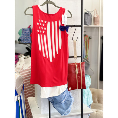 Red + American Flag Cutout Tank Top-W Top-Graceful & Chic Boutique, Family Clothing Store in Waxahachie, Texas