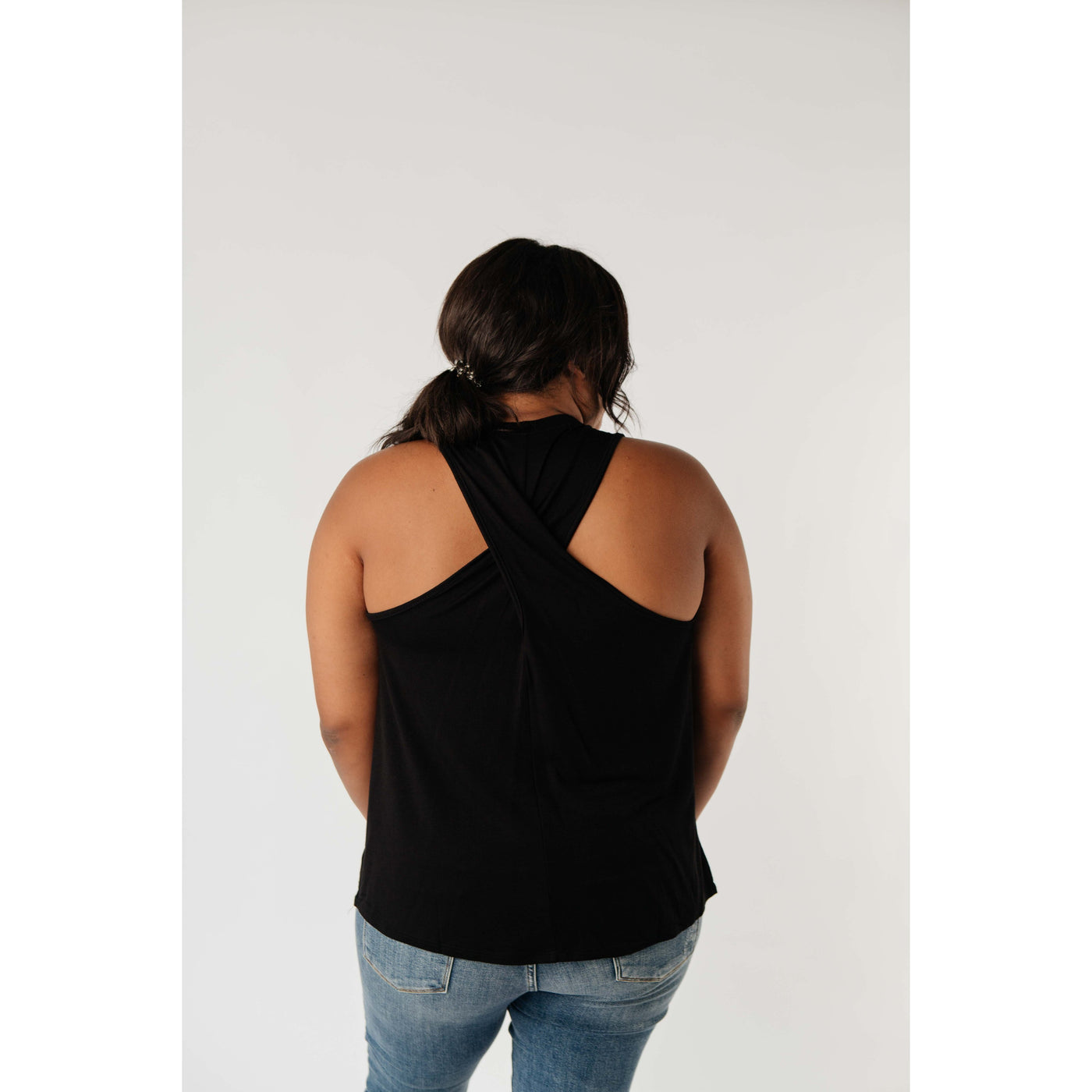 Running Behind Twist Back Tank In Black-Womens-Graceful & Chic Boutique, Family Clothing Store in Waxahachie, Texas