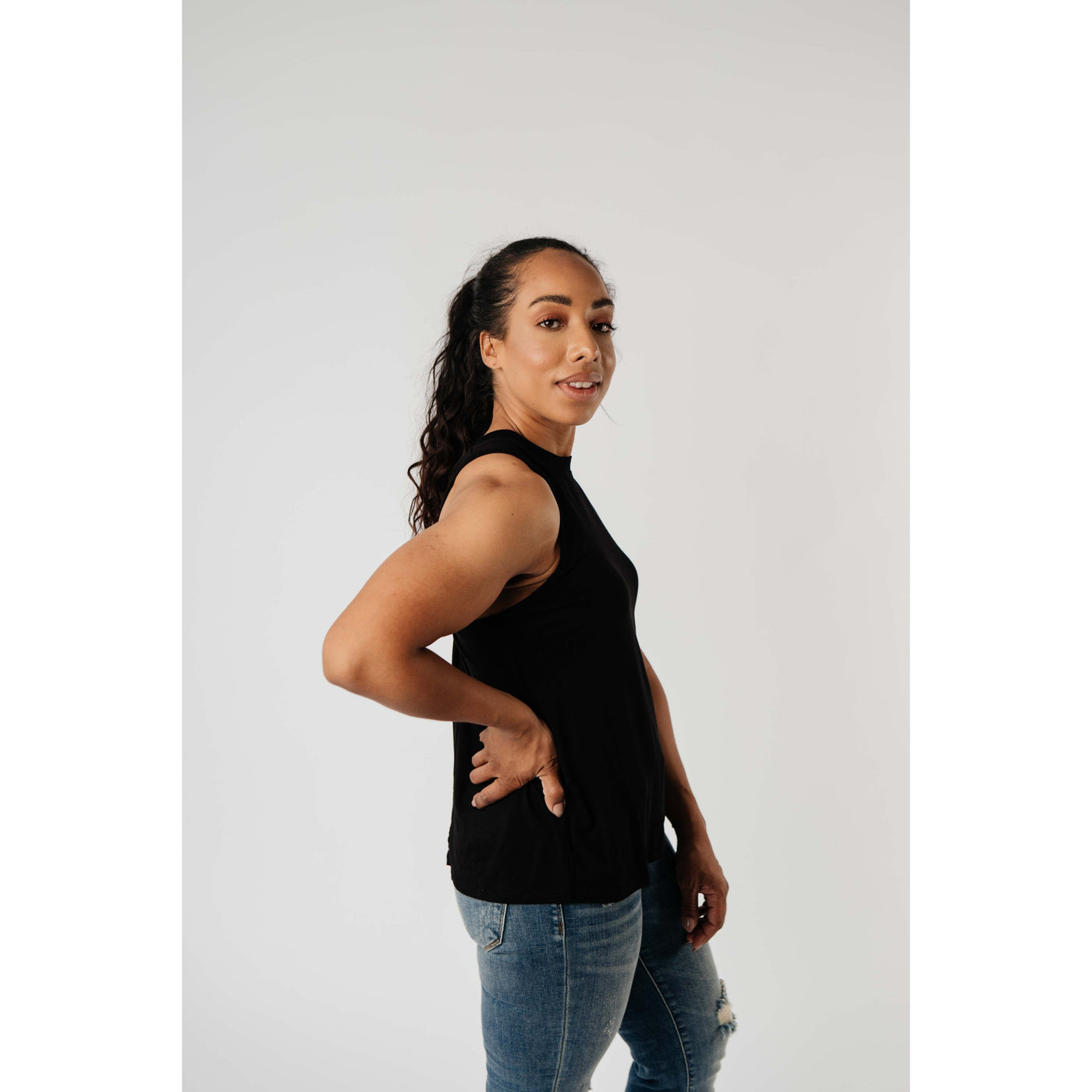 Running Behind Twist Back Tank In Black-Womens-Graceful & Chic Boutique, Family Clothing Store in Waxahachie, Texas