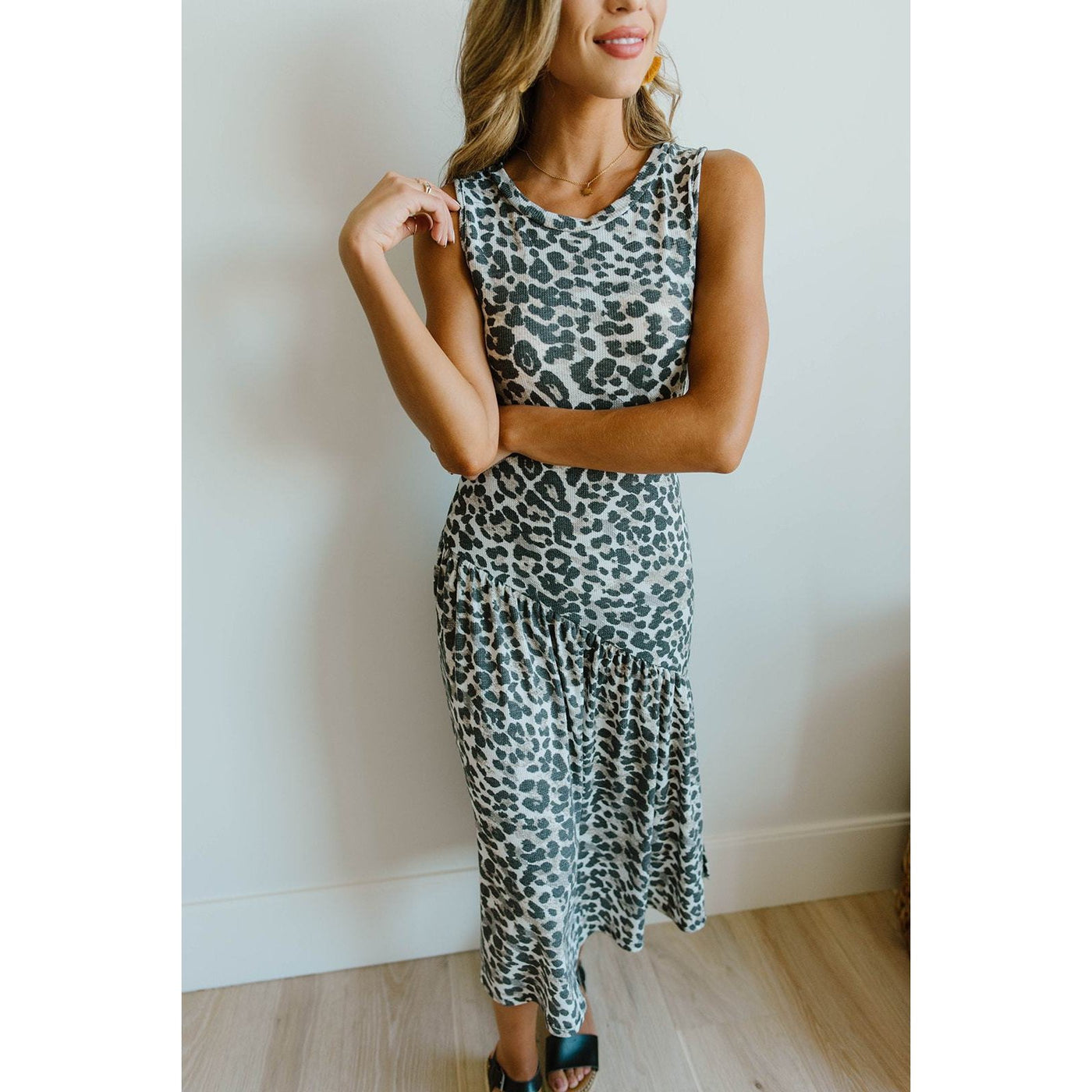Sage Cheetah Dress-W Dress-Graceful & Chic Boutique, Family Clothing Store in Waxahachie, Texas