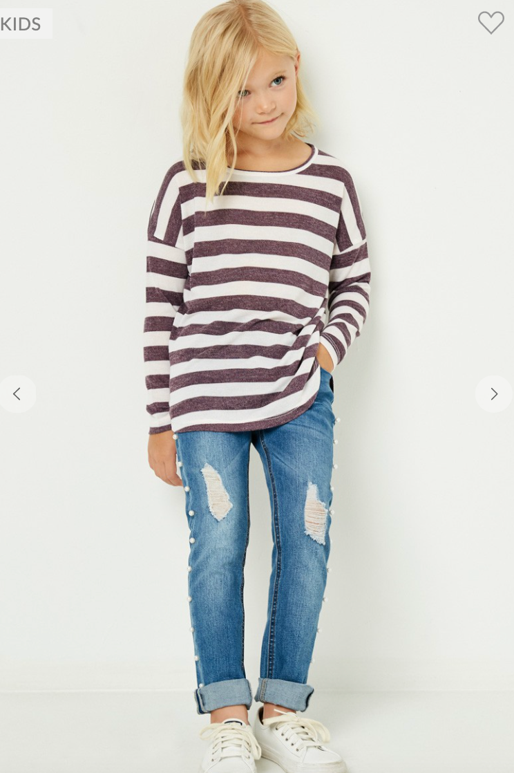 Shanna Girls Drop Shoulder Stripe Knit Top in Purple | The Perfect Pair-G Top-Graceful & Chic Boutique, Family Clothing Store in Waxahachie, Texas