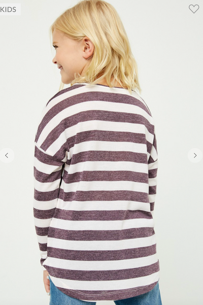 Shanna Girls Drop Shoulder Stripe Knit Top in Purple | The Perfect Pair-G Top-Graceful & Chic Boutique, Family Clothing Store in Waxahachie, Texas