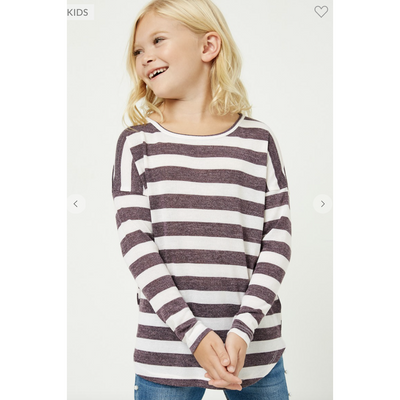 Shanna Girls Drop Shoulder Stripe Knit Top in Purple | The Perfect Pair-G Top-Graceful & Chic Boutique, Family Clothing Store in Waxahachie, Texas