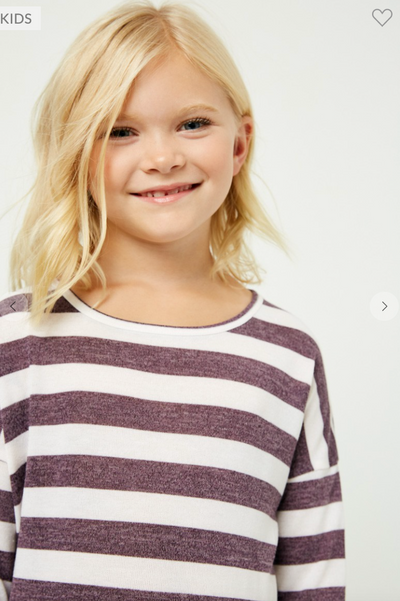 Shanna Girls Drop Shoulder Stripe Knit Top in Purple | The Perfect Pair-G Top-Graceful & Chic Boutique, Family Clothing Store in Waxahachie, Texas
