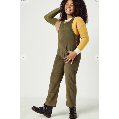 Stella Girls Patch Pocket Button Detail Corduroy Overalls in Olive | The Perfect Pair-G Top-Graceful & Chic Boutique, Family Clothing Store in Waxahachie, Texas