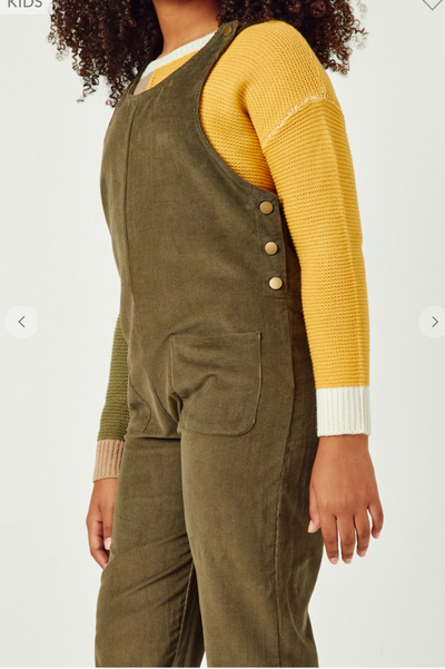 Stella Girls Patch Pocket Button Detail Corduroy Overalls in Olive | The Perfect Pair-G Top-Graceful & Chic Boutique, Family Clothing Store in Waxahachie, Texas