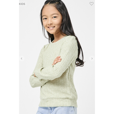 Cassidy Girls Long Sleeve Cable Knit Detail Top in Sage | The Perfect Pair-G Top-Graceful & Chic Boutique, Family Clothing Store in Waxahachie, Texas