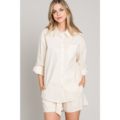 Suzann Light Poplin Shirt in Sand-W Top-Graceful & Chic Boutique, Family Clothing Store in Waxahachie, Texas