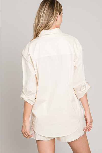 Suzann Light Poplin Shirt in Sand-W Top-Graceful & Chic Boutique, Family Clothing Store in Waxahachie, Texas