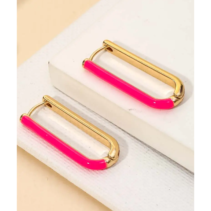 Oval Latch Hoop Earrings - Neon Pink-Jewelry-Graceful & Chic Boutique, Family Clothing Store in Waxahachie, Texas