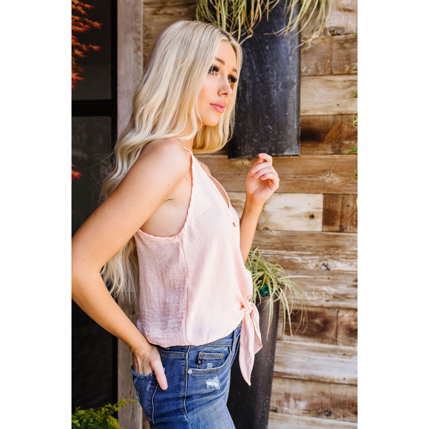 Silky Button-Down Tank In Blush-Womens-Graceful & Chic Boutique, Family Clothing Store in Waxahachie, Texas