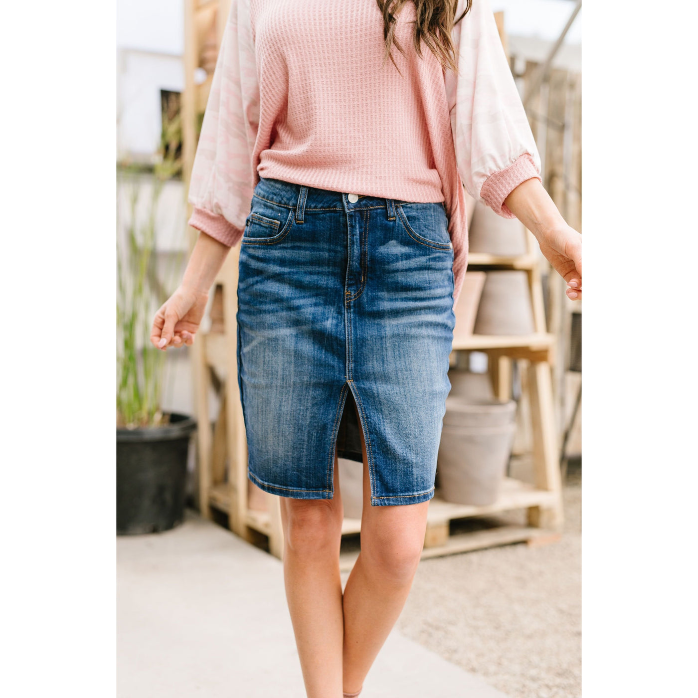 Split The Difference Denim Skirt-Womens-Graceful & Chic Boutique, Family Clothing Store in Waxahachie, Texas