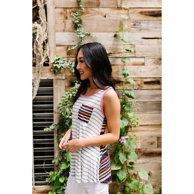 Stripes & More Stripes Tank Top In Heather Gray-Womens-Graceful & Chic Boutique, Family Clothing Store in Waxahachie, Texas