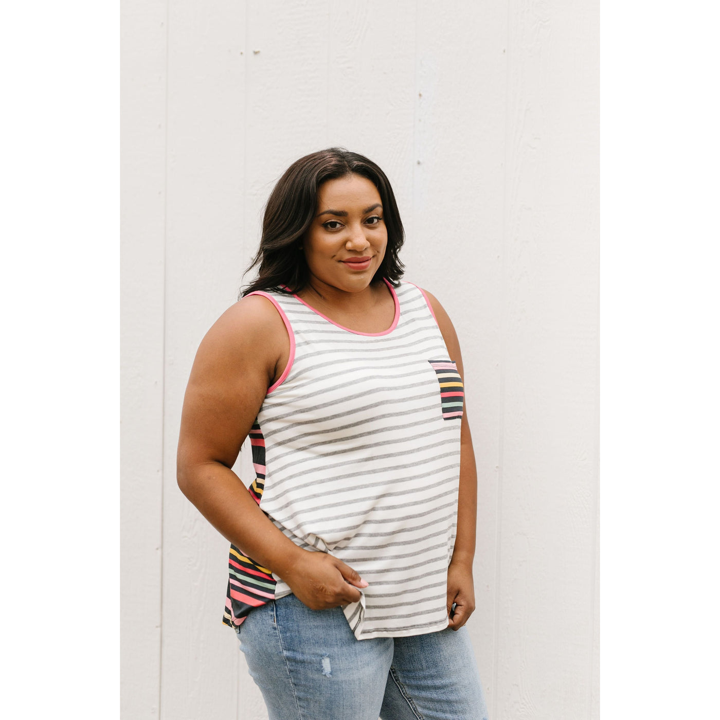 Stripes & More Stripes Tank Top In Heather Gray-Womens-Graceful & Chic Boutique, Family Clothing Store in Waxahachie, Texas