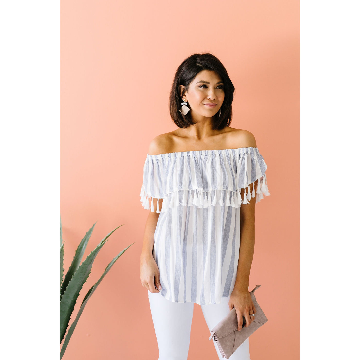 Stripes N Tassels Off Shoulder Blouse-Womens-Graceful & Chic Boutique, Family Clothing Store in Waxahachie, Texas