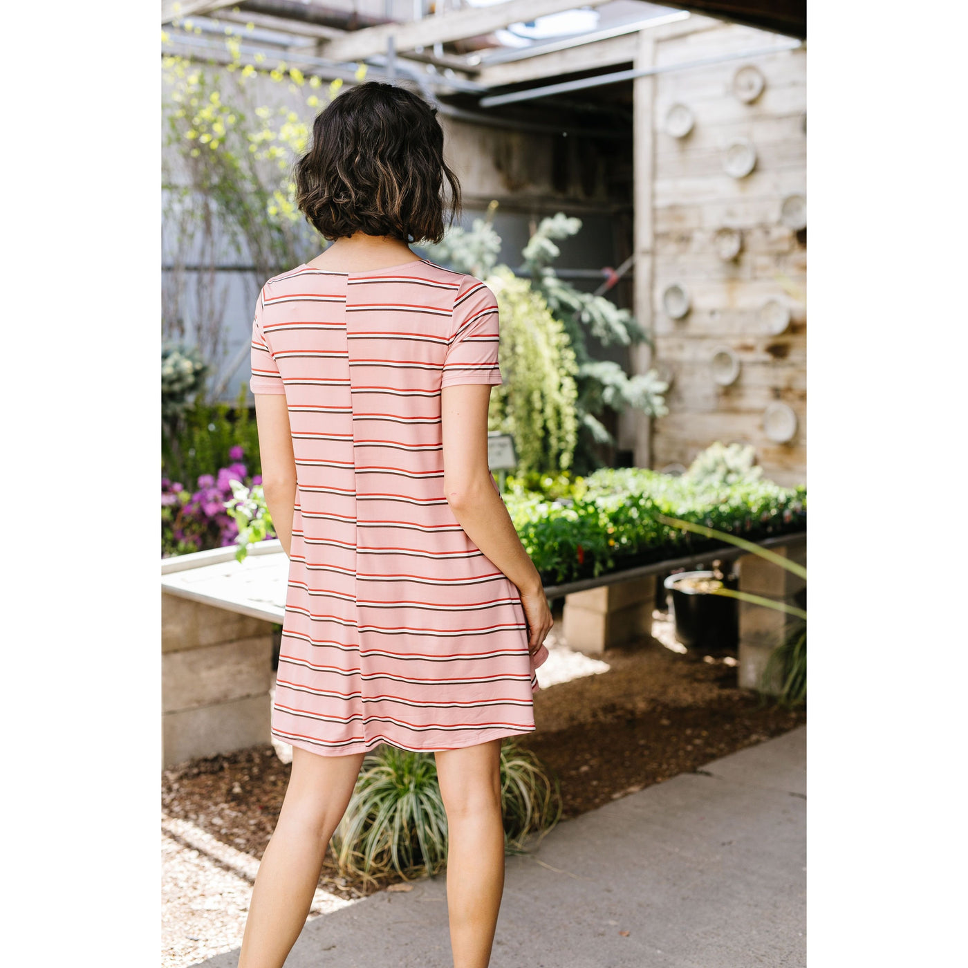 Stripes T-Shirt Dress In Rose-W Dress-Graceful & Chic Boutique, Family Clothing Store in Waxahachie, Texas