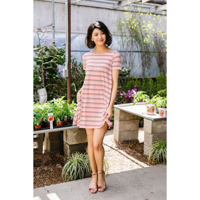 Stripes T-Shirt Dress In Rose-W Dress-Graceful & Chic Boutique, Family Clothing Store in Waxahachie, Texas